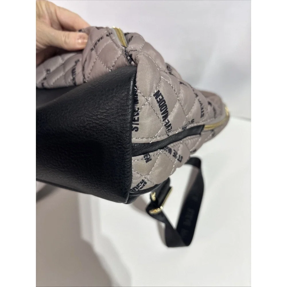 Steve Madden Quilted Tan & Black‎ Backpack Bag Multiple Pockets
